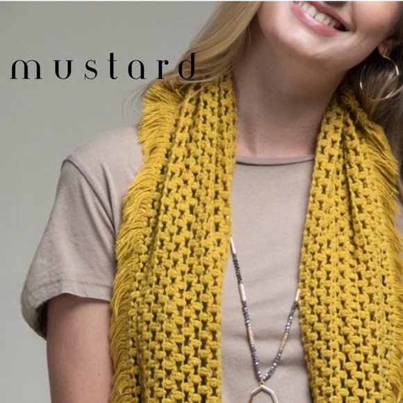 🍁New Fall/Winter🍁Mustard Knit Weave Tassel Scarf - Picture 2 of 2